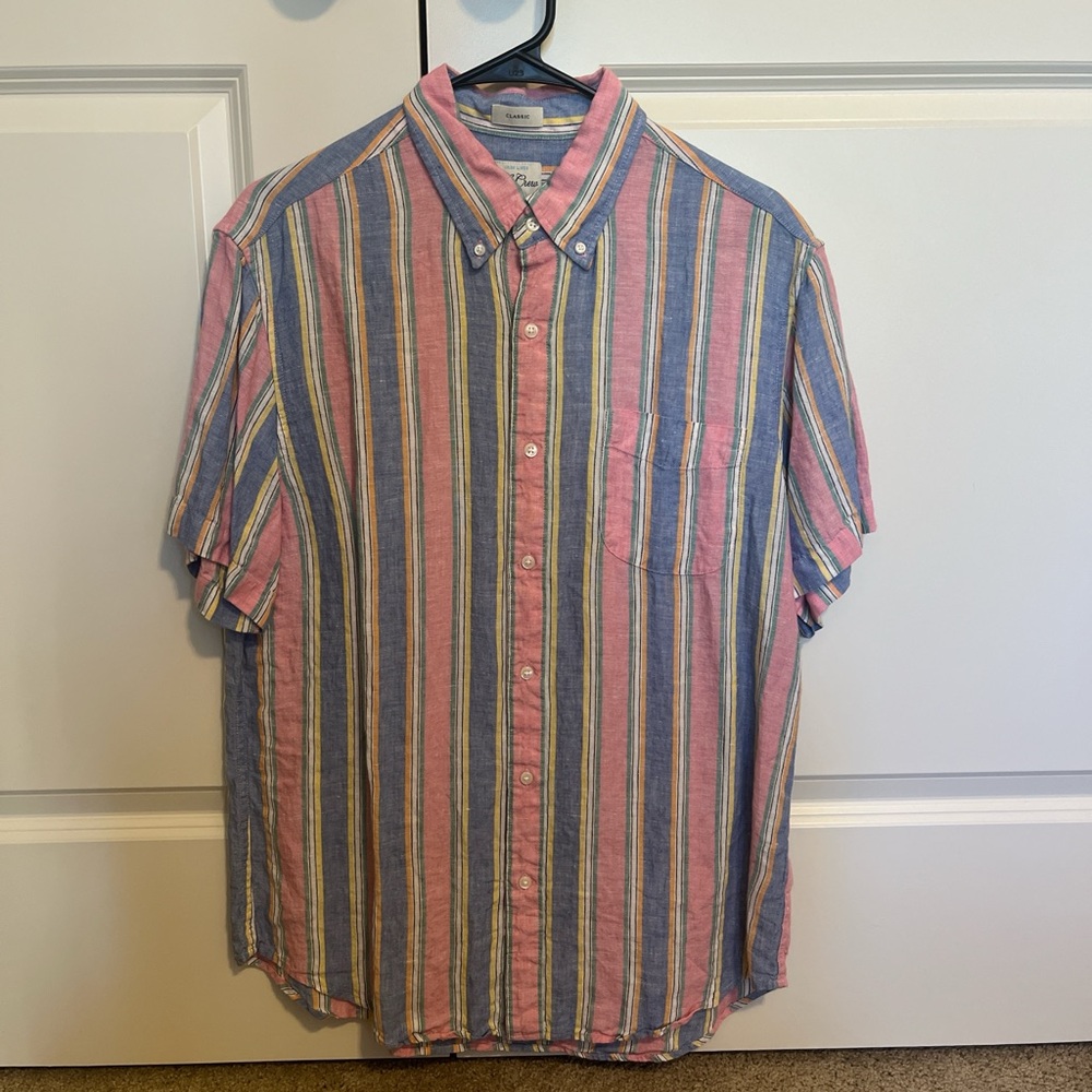 J. Crew Pink and Blue Striped Casual Shirt